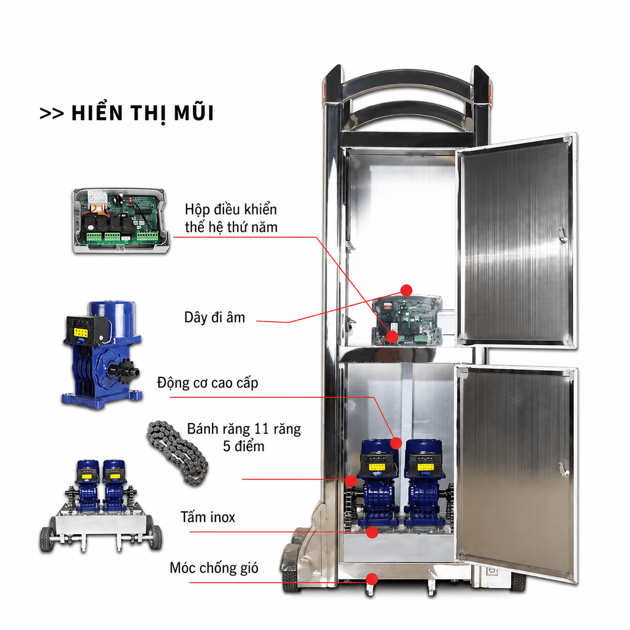 Motor cổng xếp là bộ phận dễ hỏng hơn so với khung, nên chú ý bảo trì định kỳ 
